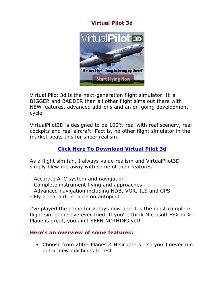 review virtual pilot 3d